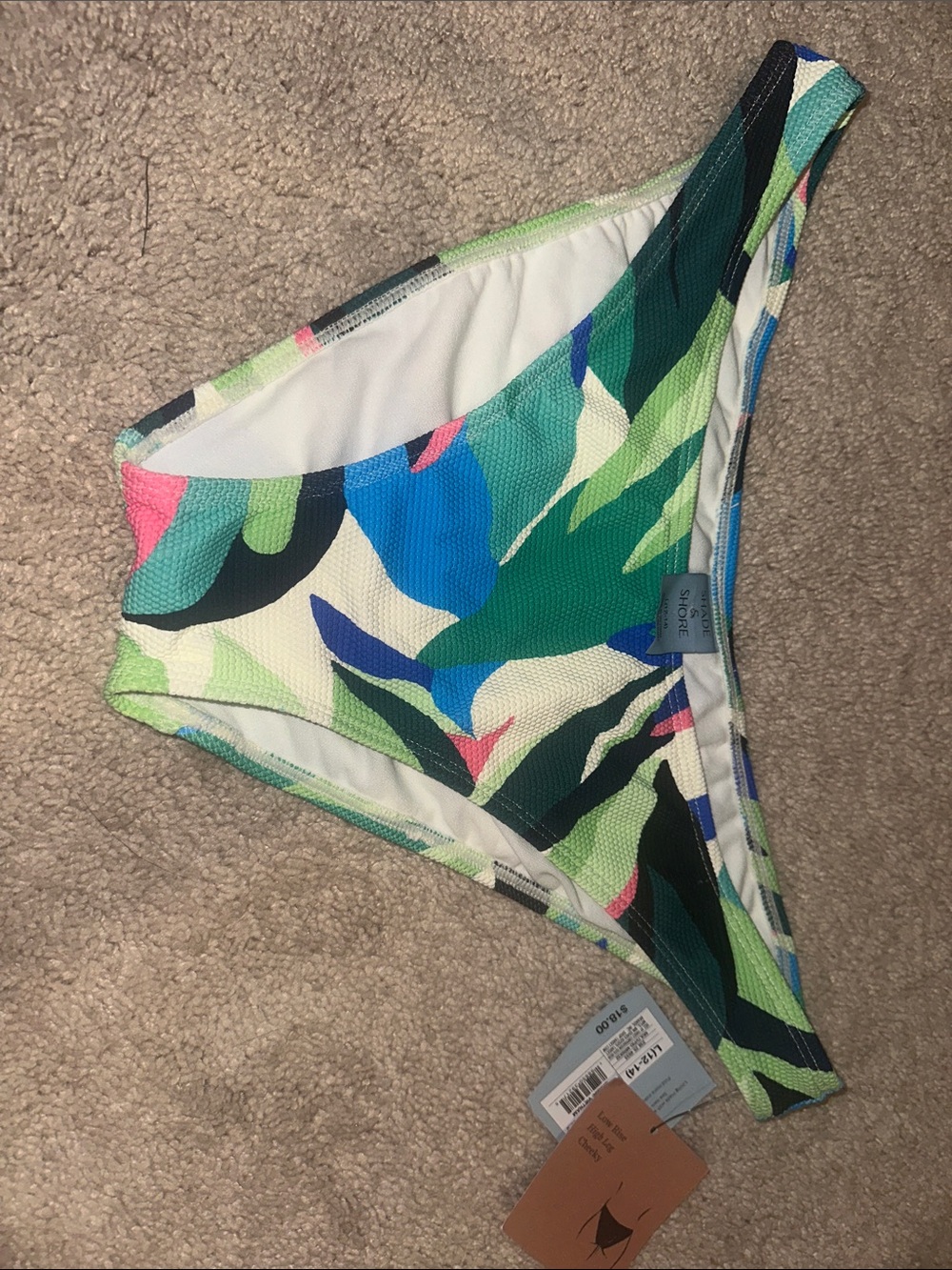 Shade & Shore Tropical Leaf Print Bikini Bottom in Green, Blue & Pink